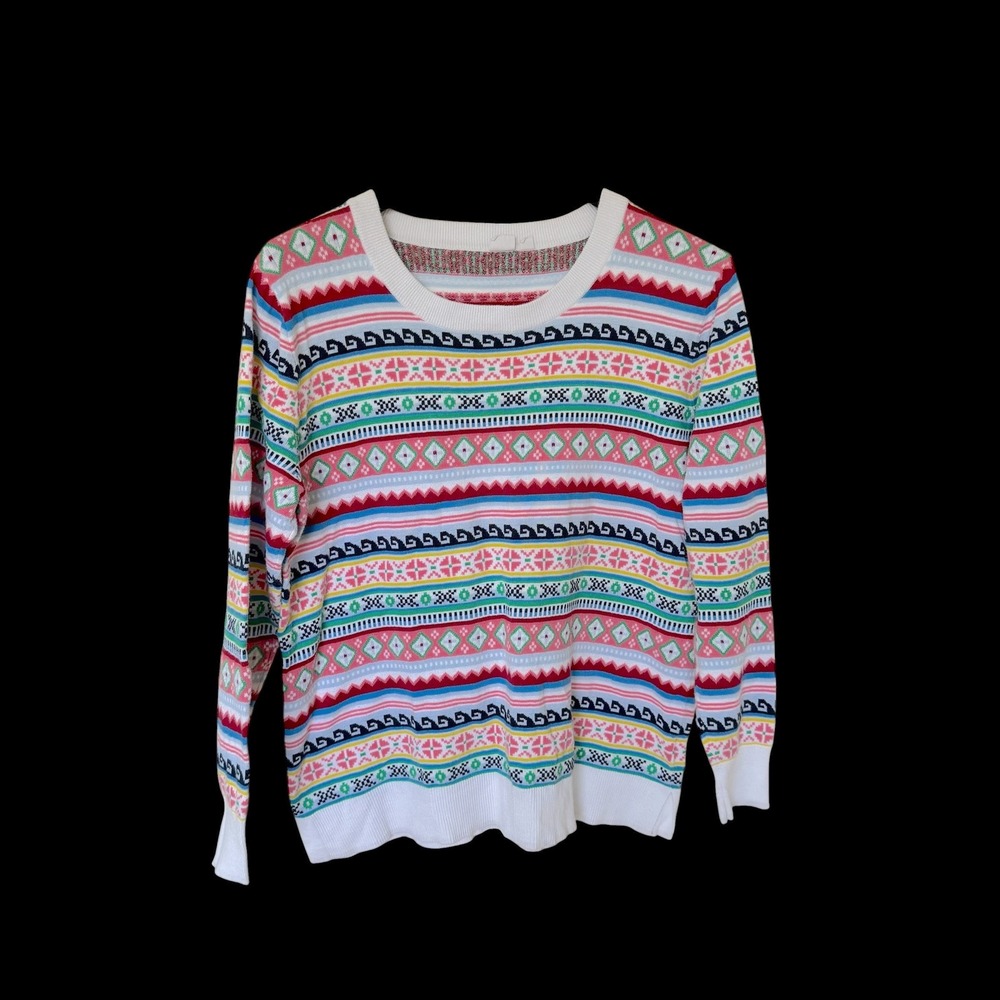 Gap Fair Isle Geometric Knit Sweater Multicolor Cotton Crewneck Large